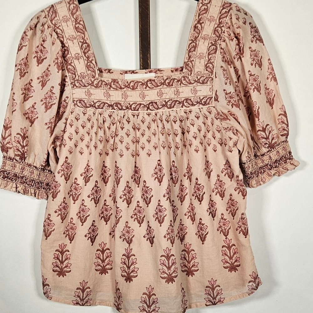 Cleobella Wo Vivian cotton square neckline peasant blouse S